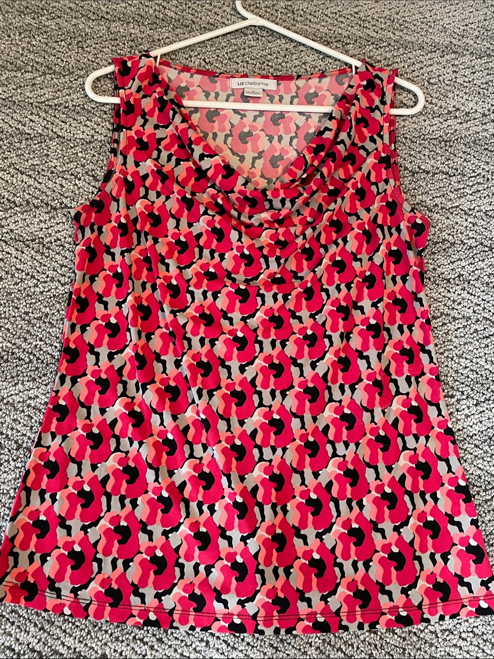 Liz Claiborne Pink Black Cream Abstract Draped Cowl Camisole